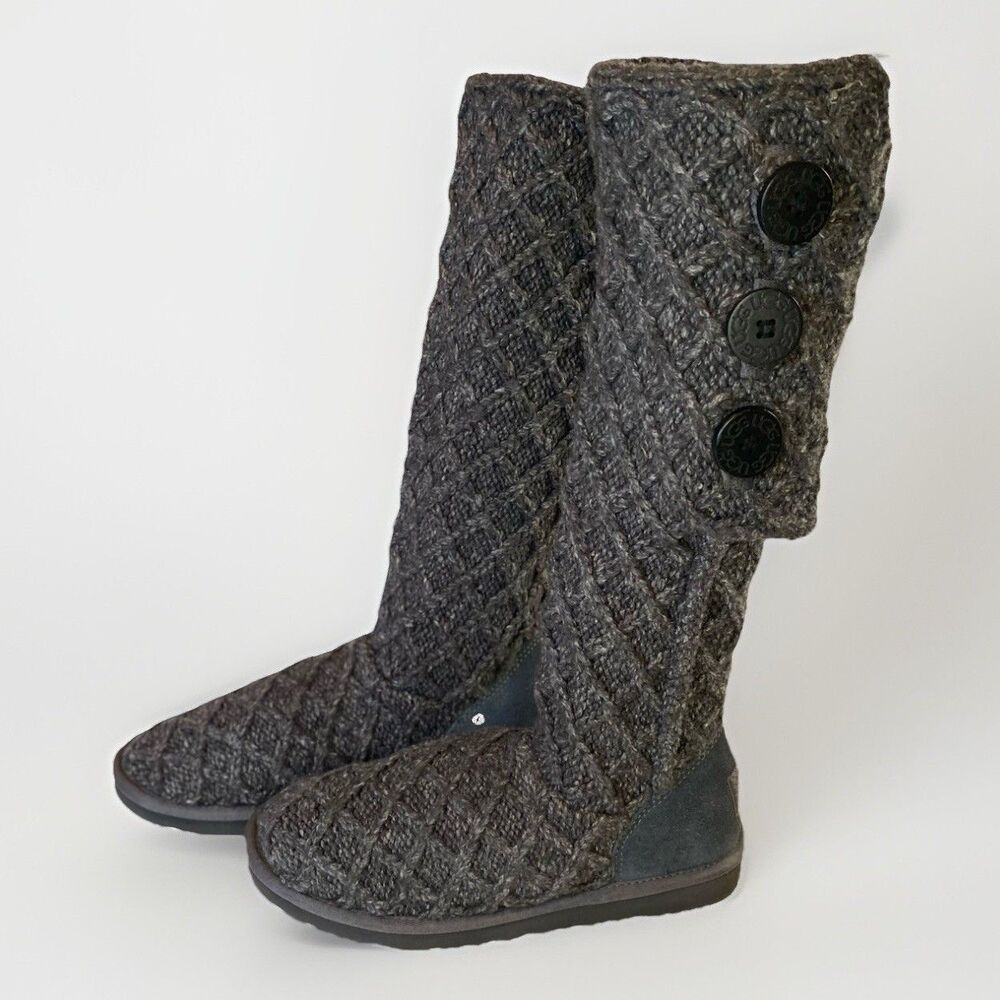 UGG Womens Size 8 Lattice Cardy Tall Cable Knit Sweater Grey Winter Boots
